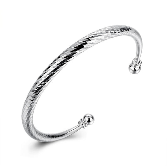 925 Sterling Silver Cuff Bangle Bracelet for Women Men Platinum Plated Bangle Bracelet Open Bangle Cuff Bracelet Twisted Adjustable Bangle Bracelet for Women Stackable Minimalist Bangle Bracelet