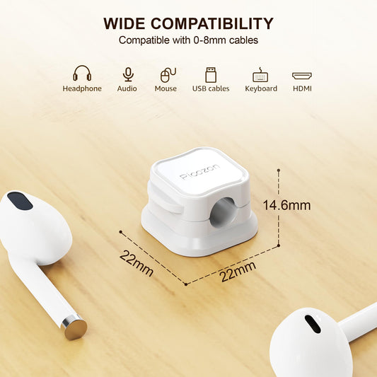 24 Pack Magnetic Cable Clip Organizer Cord Holder, Picozon Adhesive Cable Management, Wire Phone USB Charger Cable Holder, Keeper Organizer for Office Home Desktop Table - White