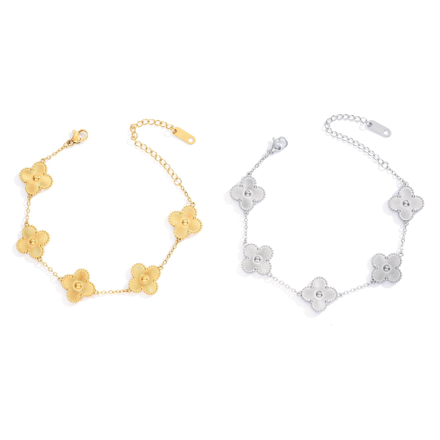 Acicihenn Waterproof Four-Leaf Clover Bracelet, Adjustable Link Double Sided Jewelry, Lovely Fashion Jewelry Gift for Women Gold Bracelet + Silver Bracelet