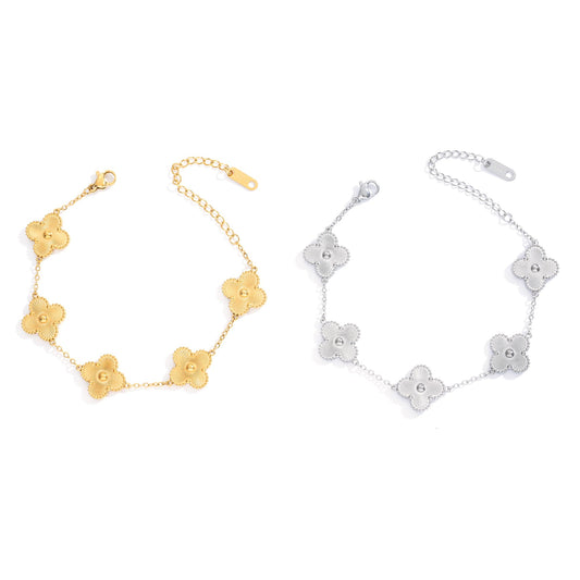 Acicihenn Waterproof Four-Leaf Clover Bracelet, Adjustable Link Double Sided Jewelry, Lovely Fashion Jewelry Gift for Women Gold Bracelet + Silver Bracelet