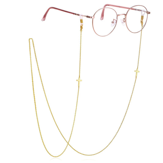 AllenCOCO Cross Glasses Chain, Glasses Strap For Women Sunglasses - 14K Gold Eyeglasses Chain, Eye Glasses Holders Around Neck