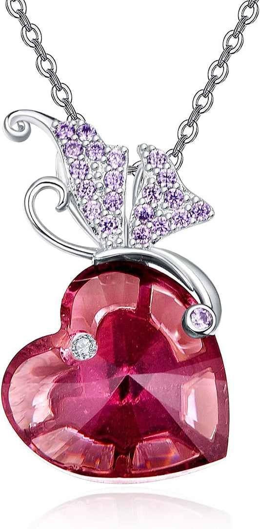 AENEAS Butterfly Necklace 925 Sterling Silver Butterfly Pendant Necklace with Love Heart Crystal Butterfly Jewelry Gifts for Women Wife