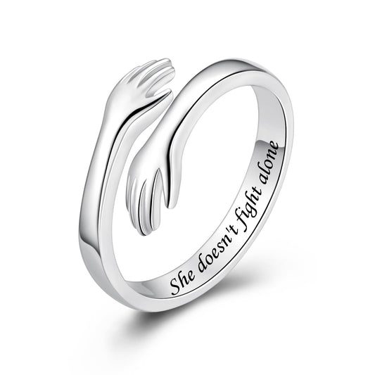 ACJFA S925 Sterling Silver Hug Ring for Women Adjustable Thumb Ring Birthday Gifts (She doesn't fight alone)