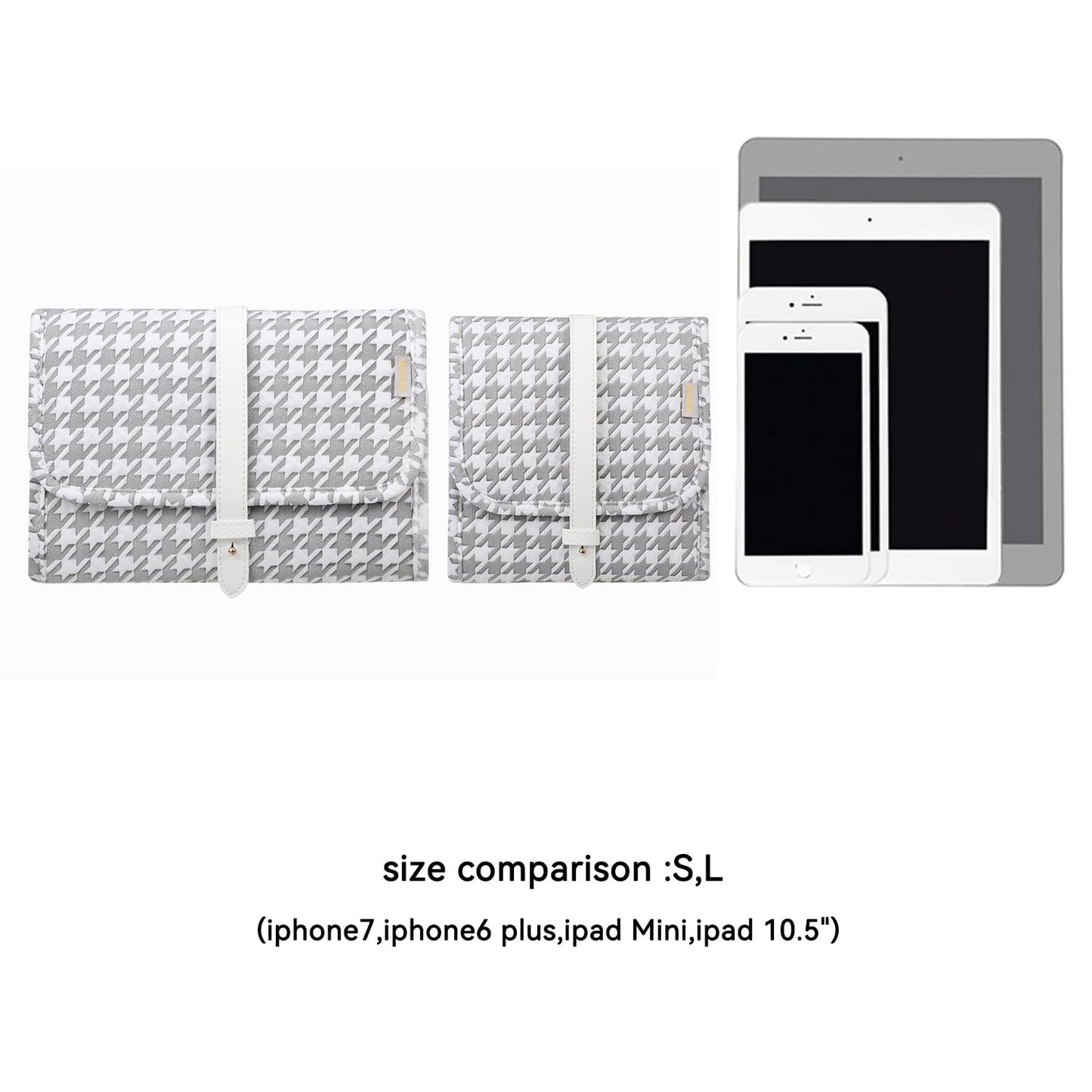 Voova Travel Jewelry Holder Organizer Case, Large Jewelry Storage Bag for Women Girls, Foldable Traveling Jewellery Pouch Roll for Necklaces Rings Earrings Bracelets, Grey+White