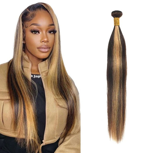 P4/27 Highlight Blonde Bundles Human Hair Straight Bundles 22 Inch Brown Straight Bundle Human Hair Extensions Unproceesed Virgin Hair 100 Gram Per Bundle 1 Bundle DGOYp427ST22