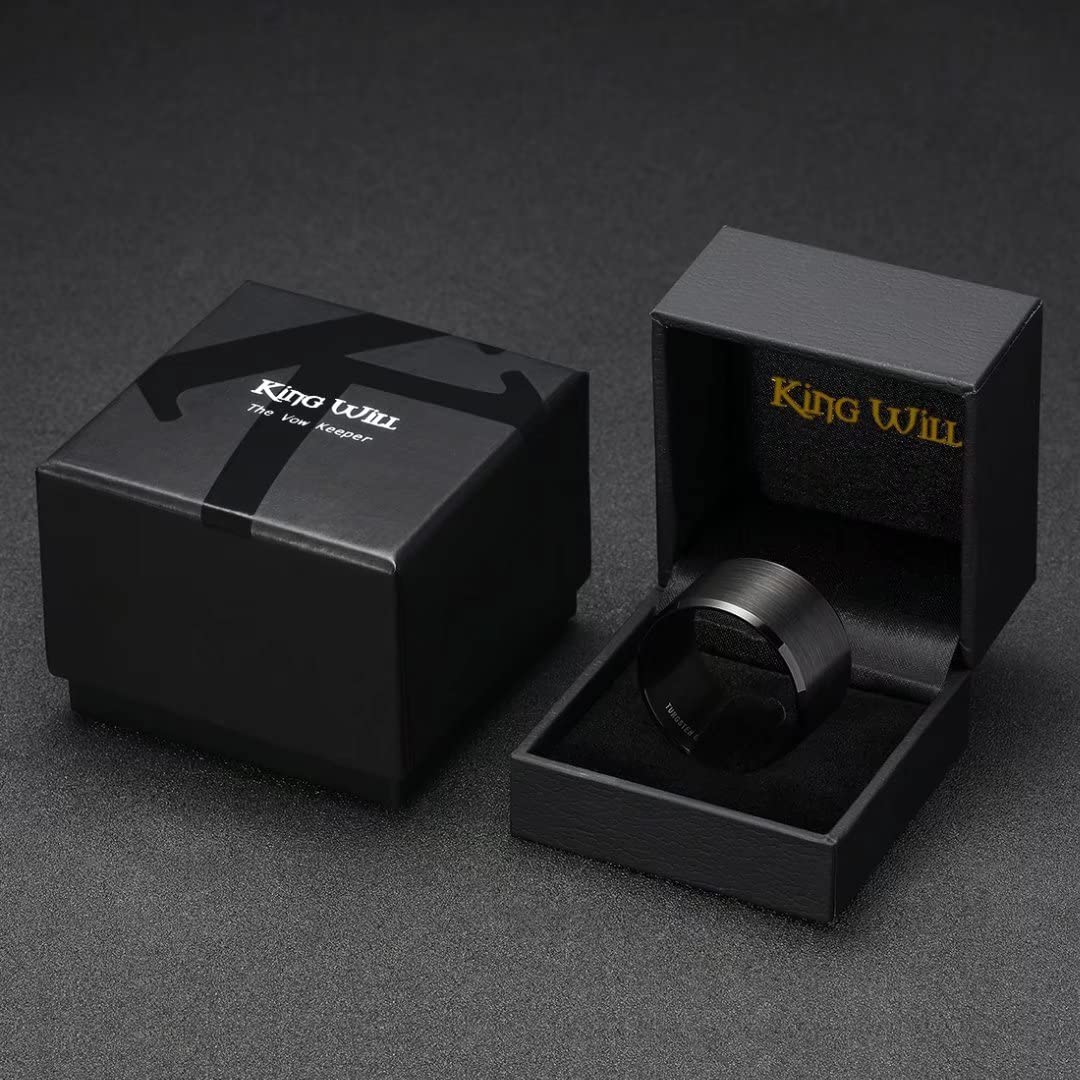 King Will Black-15mm Basic Wedding Ring For Men with Brushed Matte Surface Beveled Polished Edge Comfort Fit 12