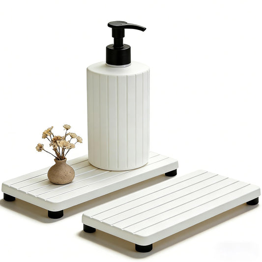2PCS Stone Drying Tray, Water Absorbing Stone Tray for Sinks, Neat Diatomite Sink Trays, Fast Drying Kitchen Sponge Hand Soap Holder, Instant Dry Sink Coasters Used for Bathroom Counter -White