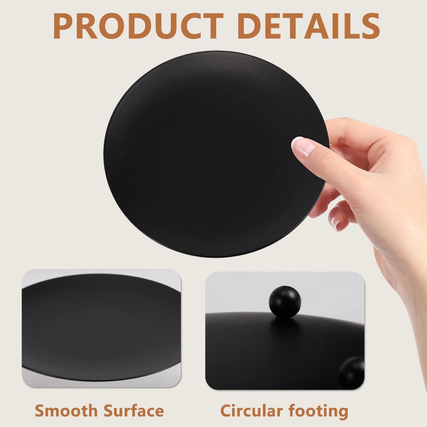 JEFHOMKIT Iron Plate Candle Holder Set of 8,Black Candle Stand Plate,4 Inch Candle Holders for LED & Wax Candles,Decorative Pillar Candle Plate for Valentines Weddings Party Decorations