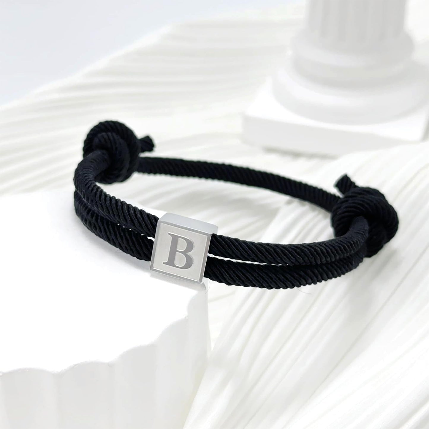 Valentines Day Gifts for Him,Rope Initial Bracelet for Men, Stainless Steel A-Z Letter Charm Bracelet, Handmade Braided Men Wrist Adjustable 7-13 Inches Alphabet Jewelry Gift For Men Women (letter W)