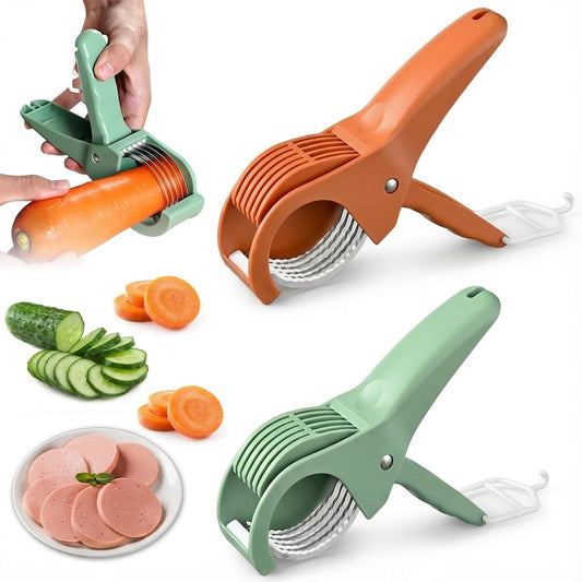 2 Pcs Multifunctional Vegetable Slicer & Banana Cutter, 2026 Upgraded Stainless Steel Handheld Chopper for Cucumber, Carrot, Sausage & Strawberry, Dishwasher-Safe Kitchen Prep Tool