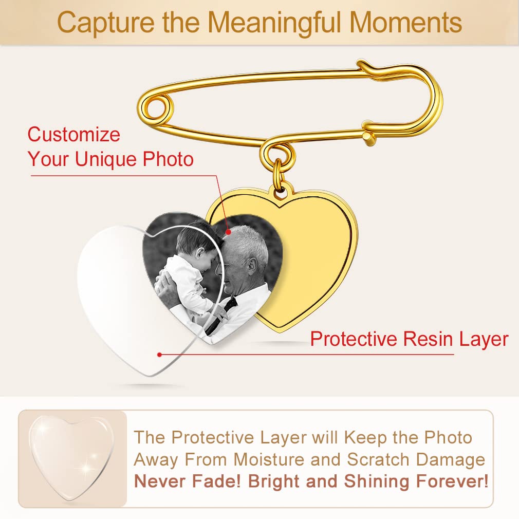 Custom4U Wedding Boutonniere Photo Charm Bouquet Pin Lapel Heart Memorial Charms Funeral Boutonniere Mother of The Bride Groom Men Women