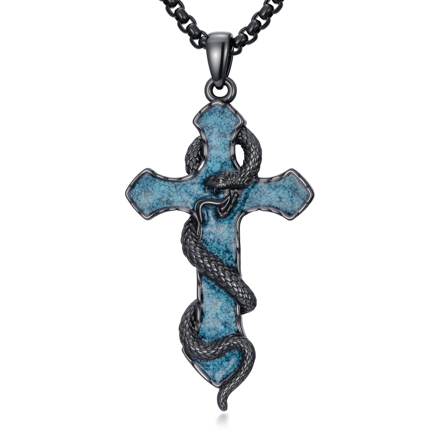 YEESIA Cross Necklace for Women Men 925 Sterling Sliver Snake Cross Necklace Pendant with Turquoise Religious Jewelry Gifts for Women Men