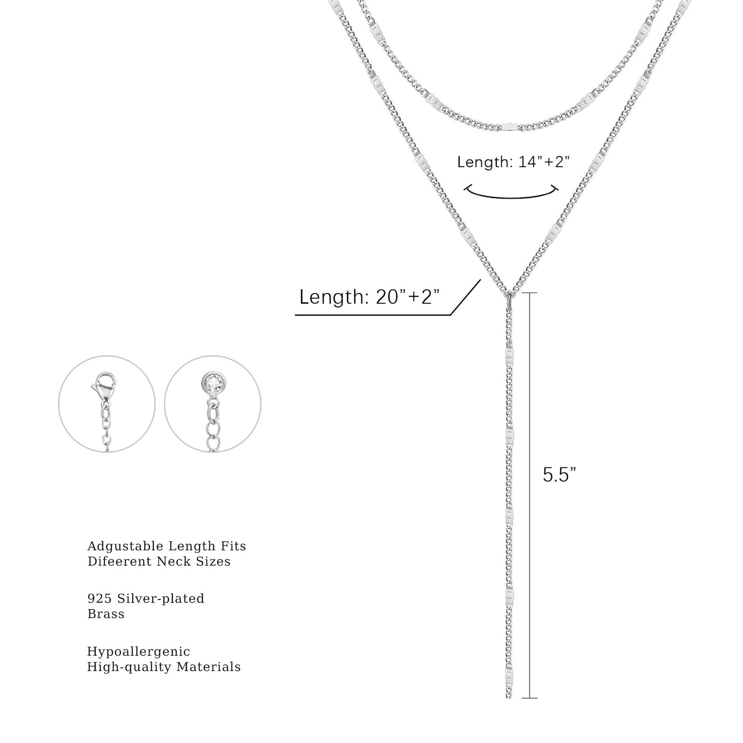 Airmb Silver Necklaces for Women Dainty Long Trendy Y Necklace 925 Silver Plated Long Necklaces for Women Trendy Layered Dot Necklaces Simple Y Necklace Jewelry for Woman