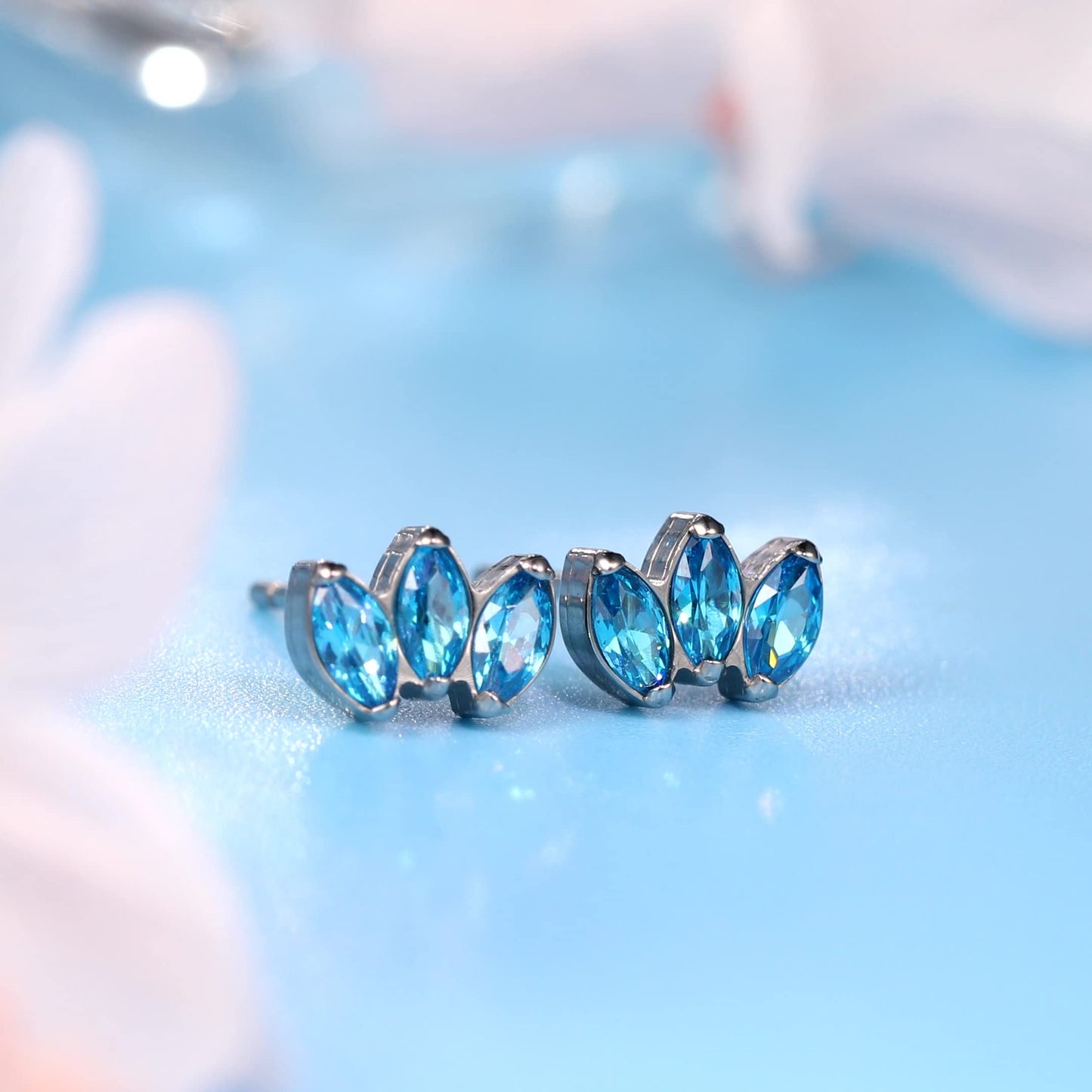 Limerencia Hypoallergenic G23 Pure Titanium Earrings | Crown Cubic Zirconia | F136 Implant Grade Piercing Studs| Suitable for Sensitive Ears Delicate Jewelry (Aquamarine)