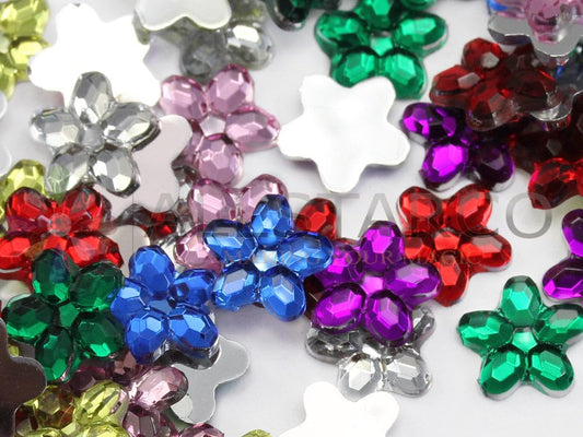 6mm Flower Flat Back Acrylic Rhinestones Plastic Gems for Crafts Costume Embelishments Card Making Jewels Jewelry Making Supplies Cosplay Jewels - 300 Pieces (Assorted Colors)