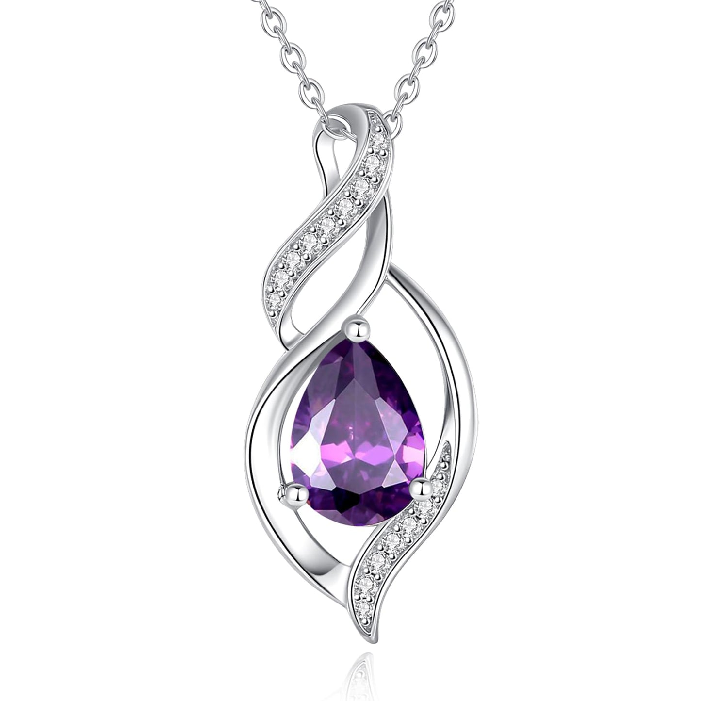 FANCIME February Birthstone Necklace for Women Amethyst Teardrop Necklace Sterling Silver Infinity Love Birthday Gifts for Mom Women, 16"+2" Inches