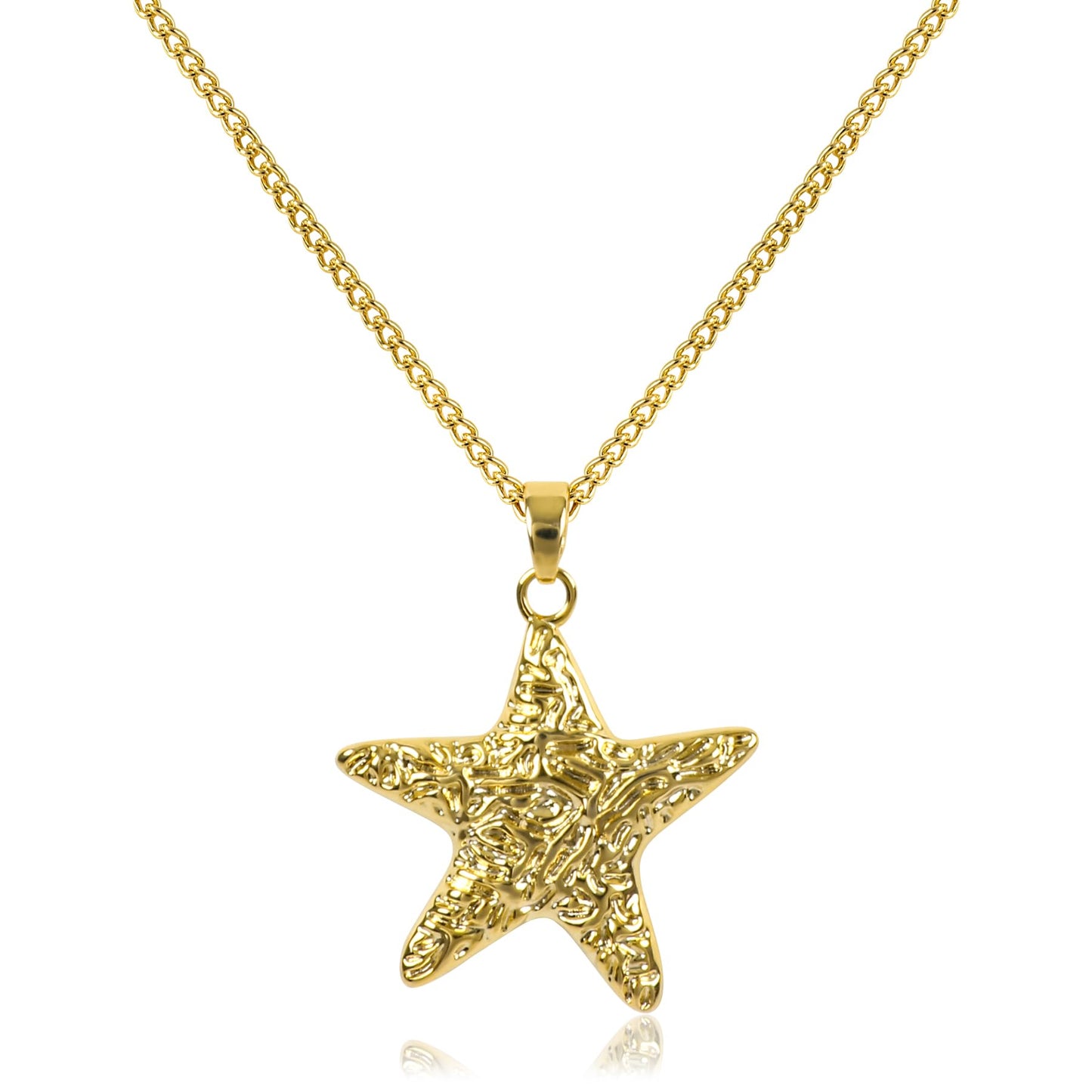NEKOL Gold Starfish Pendant Necklace for Women, 14k Gold Plated Cute Textured Sea Star Necklace Shining Starfish Statement Necklace Party Summer Beach Ocean Jewelry Gift