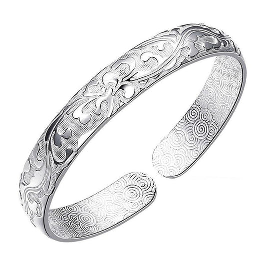 Abiotp Sterling Silver Plated Cuff Bangle Bracelets Adjustable Jewelry Fashion Simple Open Bangles Cuff Jewelry for Women Mom Wife Mothers Day Valentine Gift