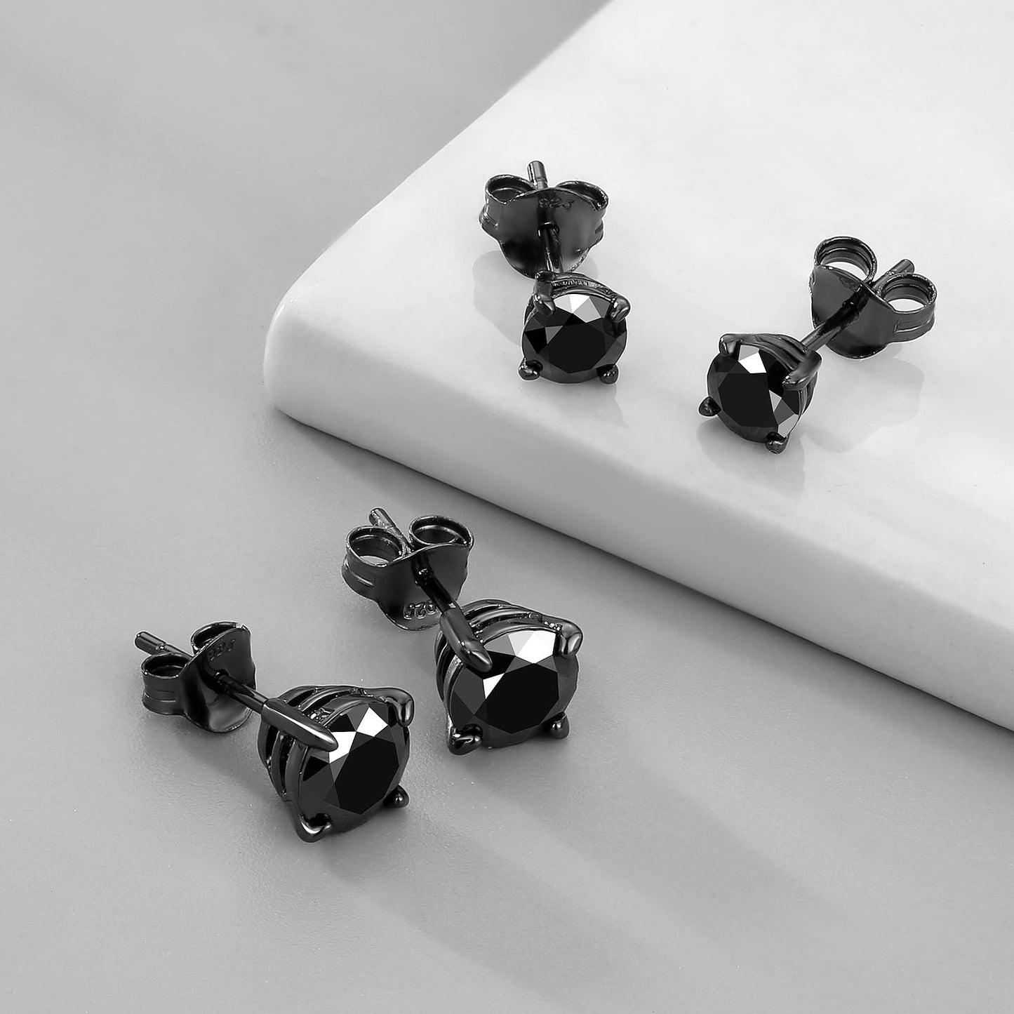 KRKC Moissanite Earrings for Men Women, Black Diamond, D Color VVS1, 925 Sterling Silver Solitaire Stud Earrings, Black Tone Plated, Valentine's Day Gifts, 1.2Carats