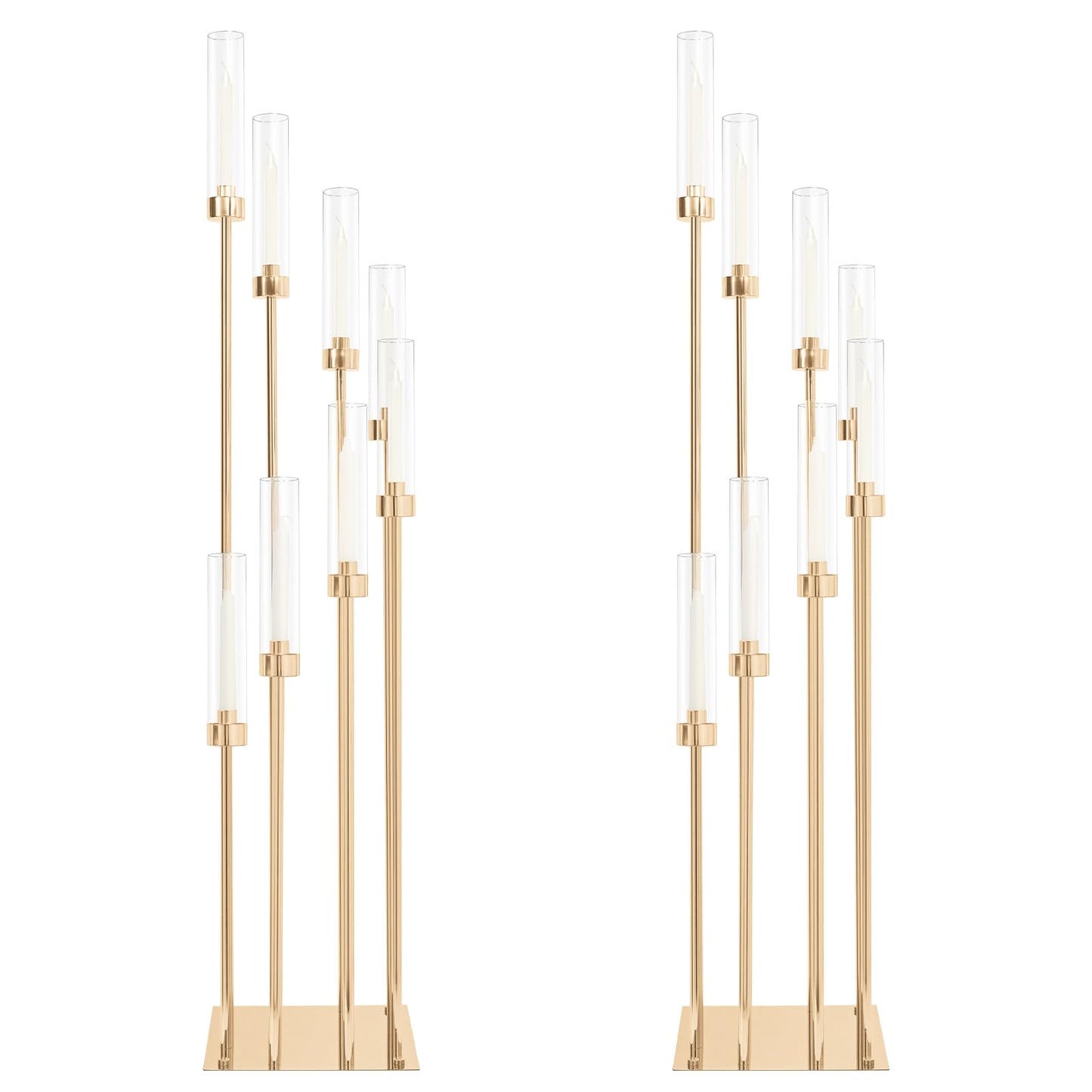 2 Sets Gold Candelabra,8 Arm Candlestick Holders with Acrylic Shades, 44'' High Large Floor Candle Holders for Wedding Centerpieces Table Decorations Fit 0.9" Candles and LED Taper Candles"