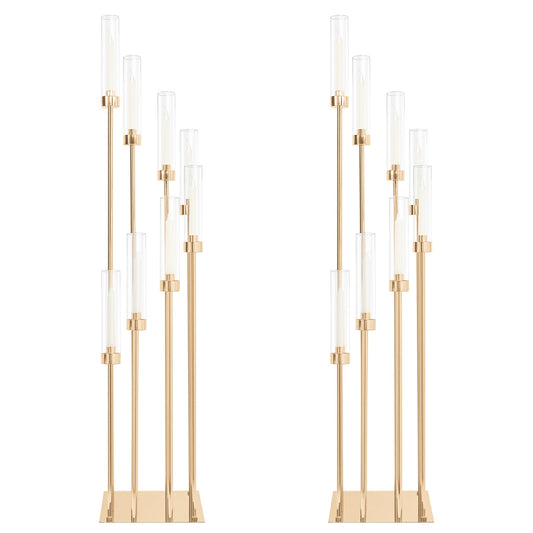 2 Sets Gold Candelabra,8 Arm Candlestick Holders with Acrylic Shades, 44'' High Large Floor Candle Holders for Wedding Centerpieces Table Decorations Fit 0.9" Candles and LED Taper Candles"