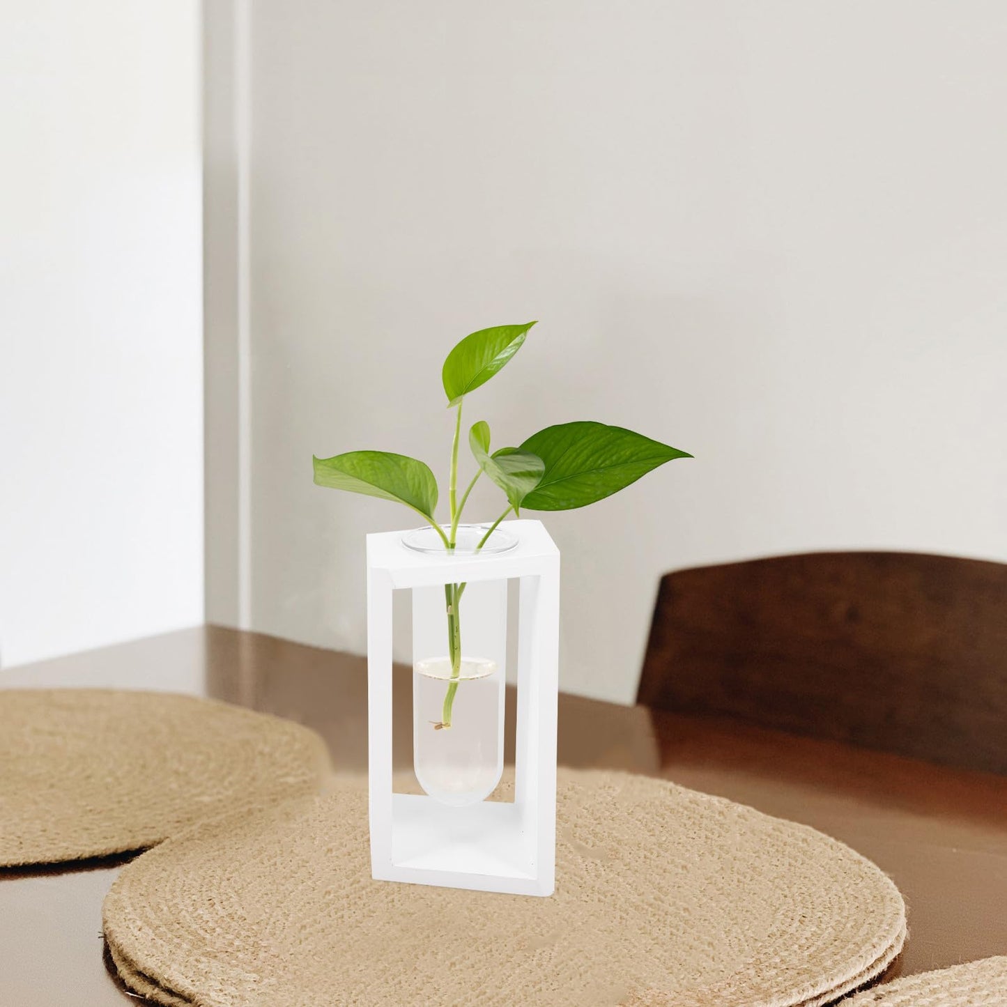 PRETYZOOM Wooden Frame Test Tube Plant Vase for Indoor Hydroponic Propagation, Glass Flower Vase with White Stand, Tube Planter Terrarium for Home and Office Décor