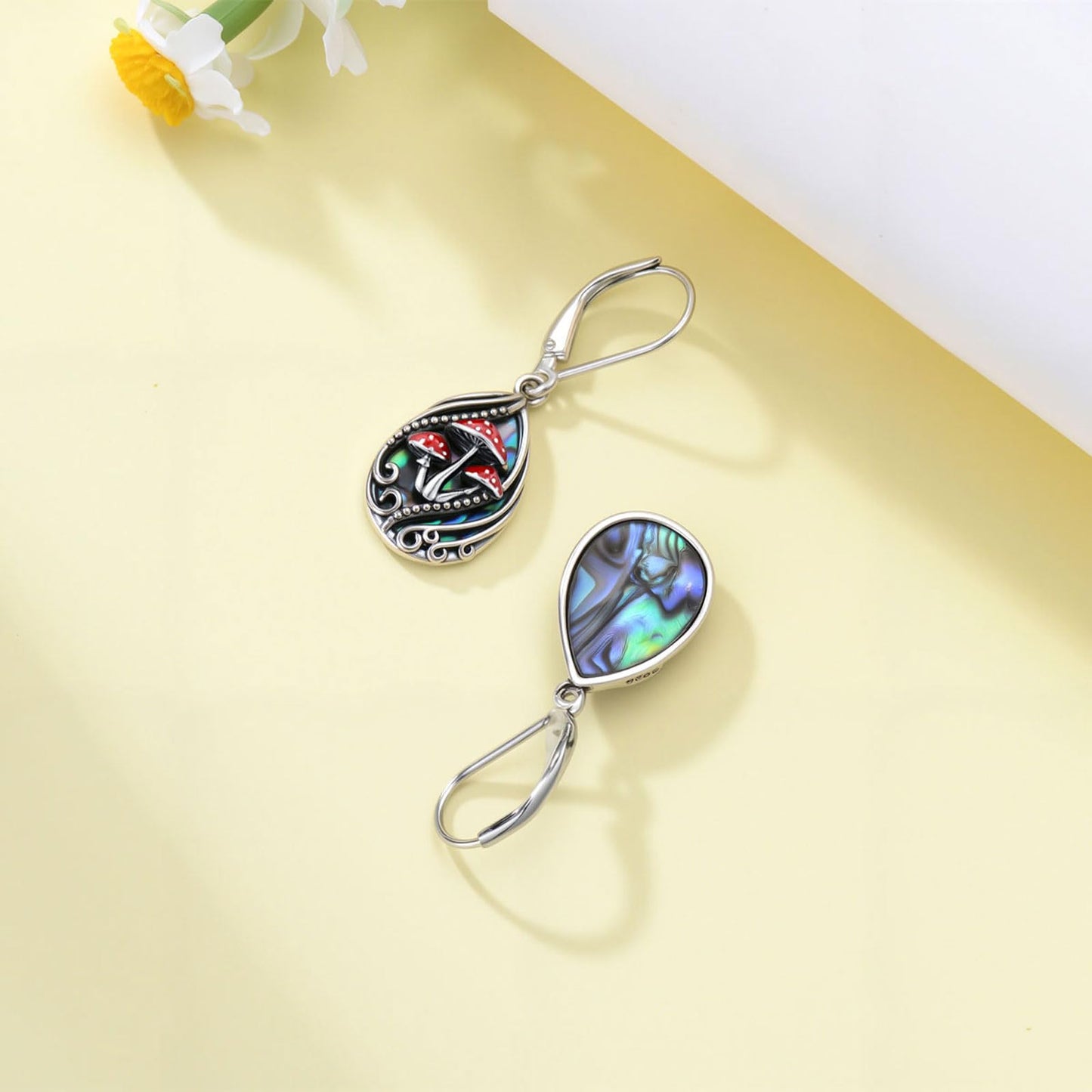YYmqmq Mushroom Earrings for Women 925 Sterling Sliver Abalone Filigree Dangle Earrings Leverback Jewelry Mushroom Gifts for Women Girlfriend