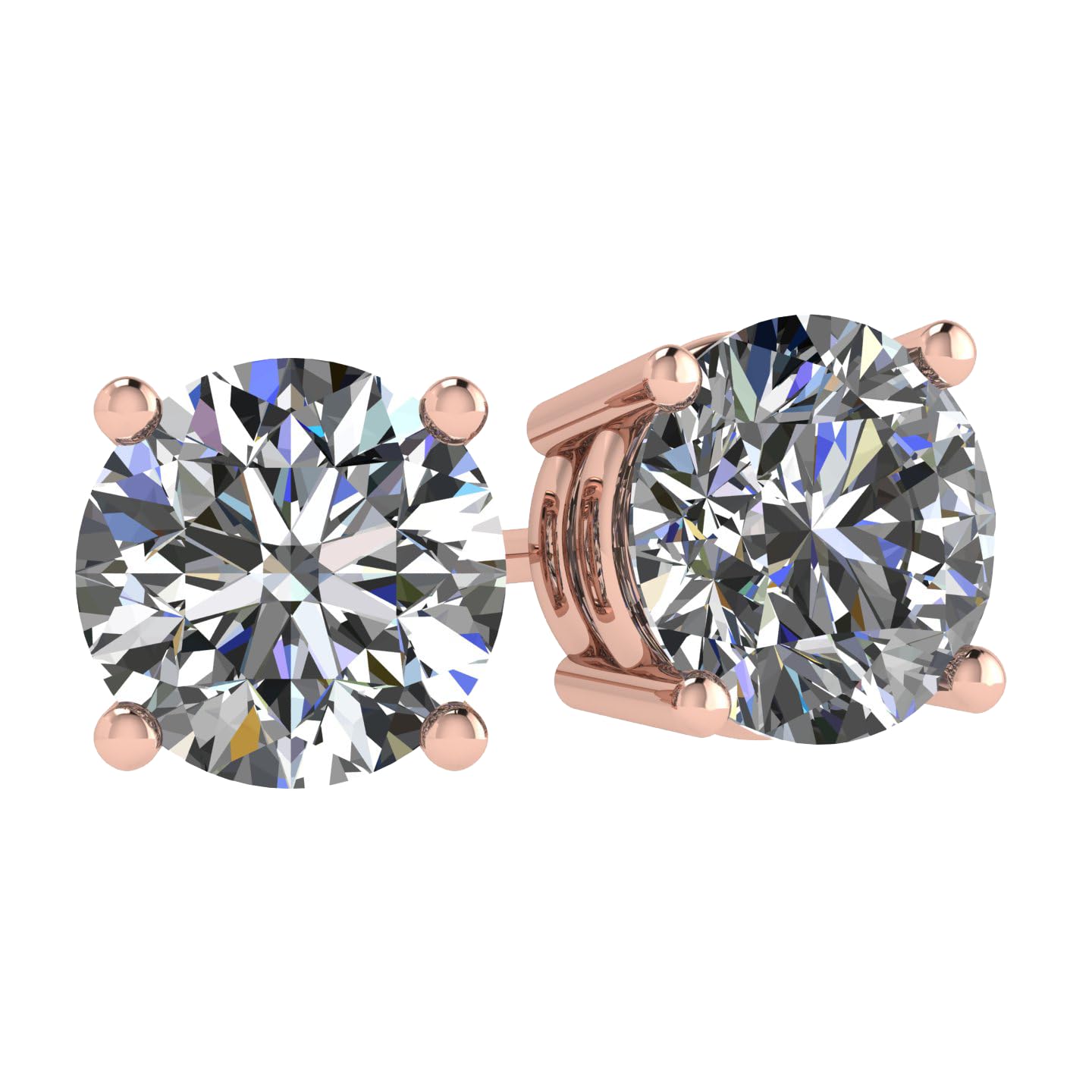 Central Diamond Center Round Simulated Diamond Stud Earrings Hypoallergenic Metal & Sterling Silver CZ - 8.50mm (5.00cttw) Rose