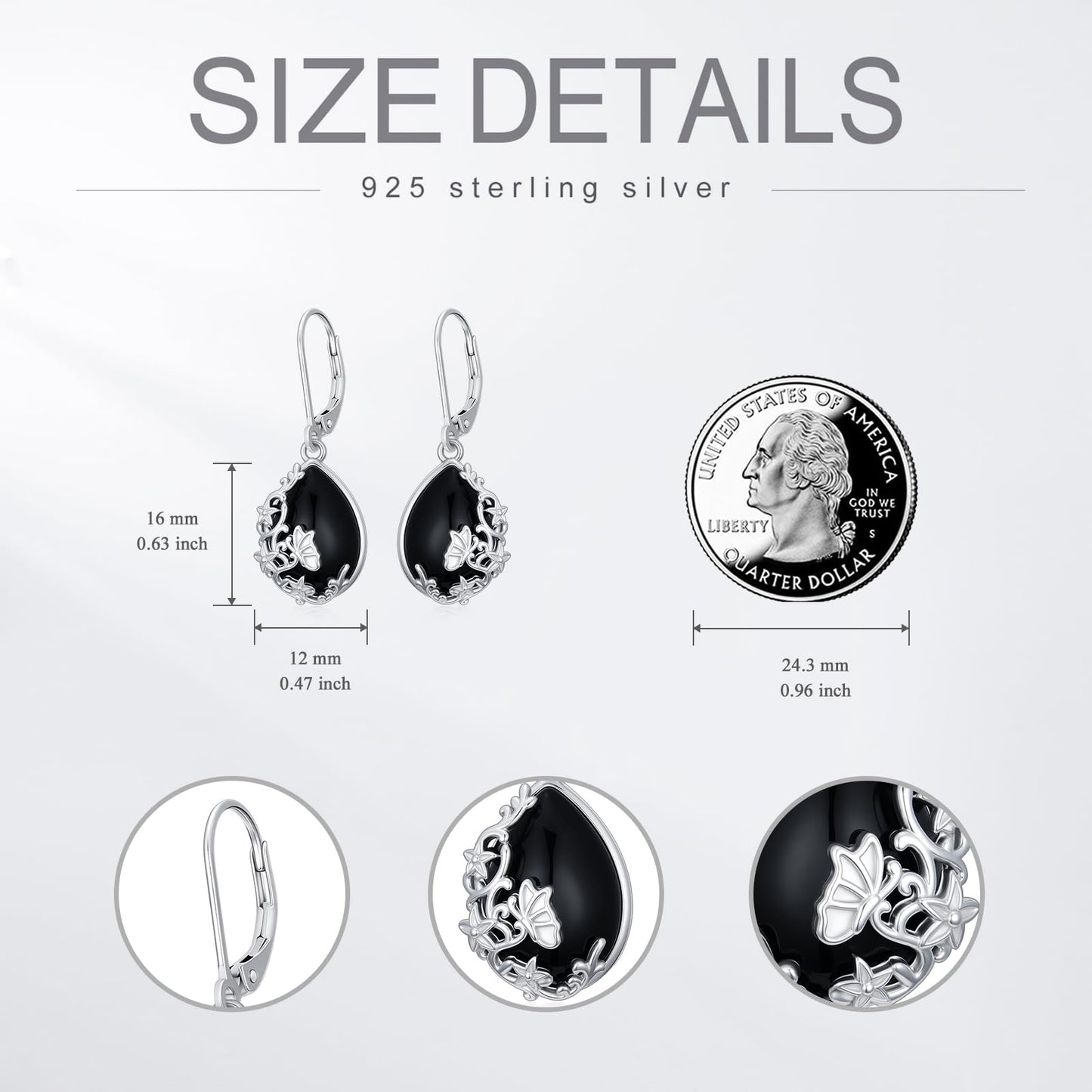 KoyeKei Black Onyx Earrings for Women 925 Sterling Silver Butterfly Filigree Dangle Drop Earrings Black Onyx Leverback Filigree Butterfly Jewelry Christmas Gift for Girlfriend Wife Daughter