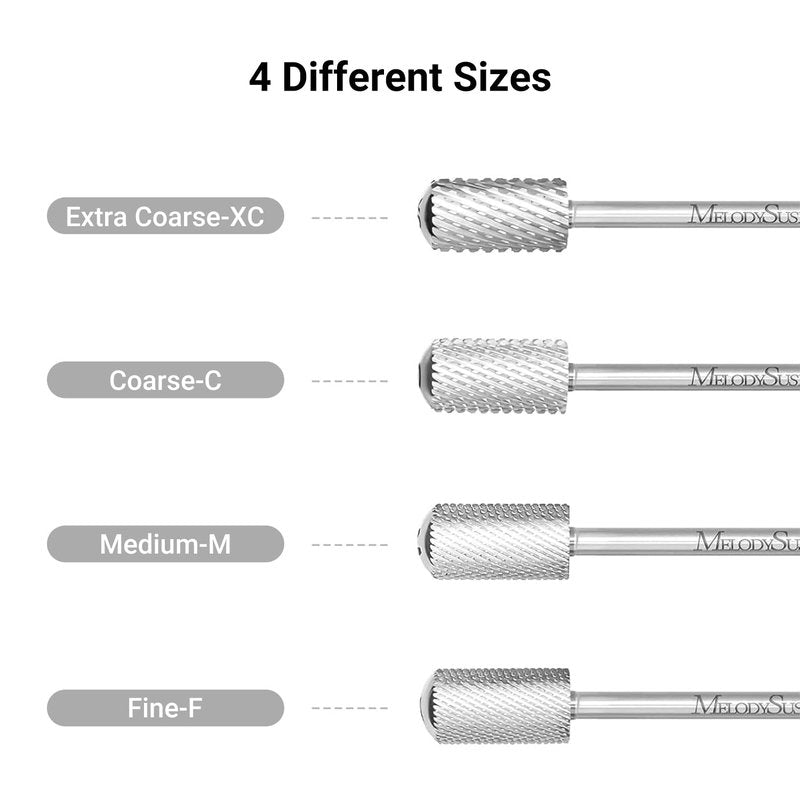 MelodySusie Safety Nail Drill Bits, 3/32'' Smooth Round Top Large Barrel Carbide Bits, Suitable for Manicure Pedicure Cuticle Gel Polishing, Beginners Bits, Silver, Series Bit-S, Fine