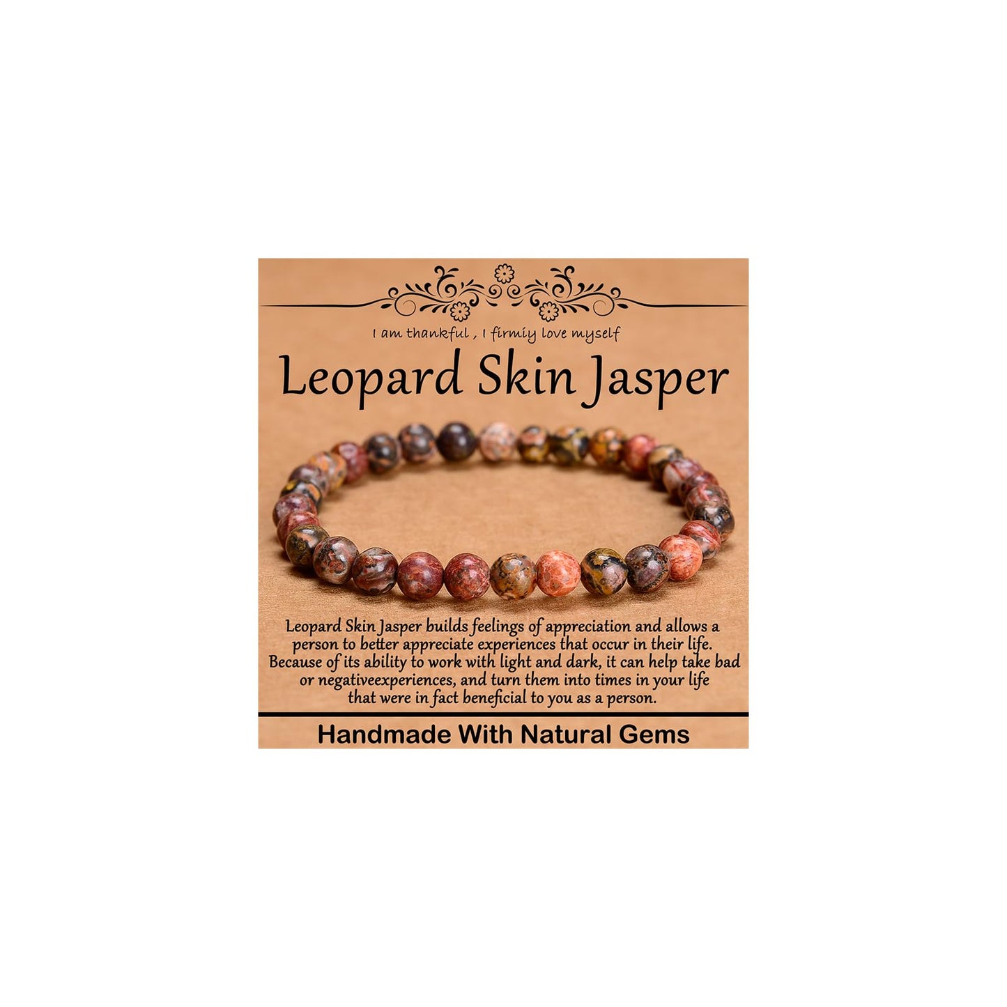CHCCOYE 6mm Natural Healing Gemstone Bracelet Handmade Yoga Stretch Elastic Bracelet Stress Relief Crystal Jewelry for Men and Women (6mm Leopard Skin Jasper)