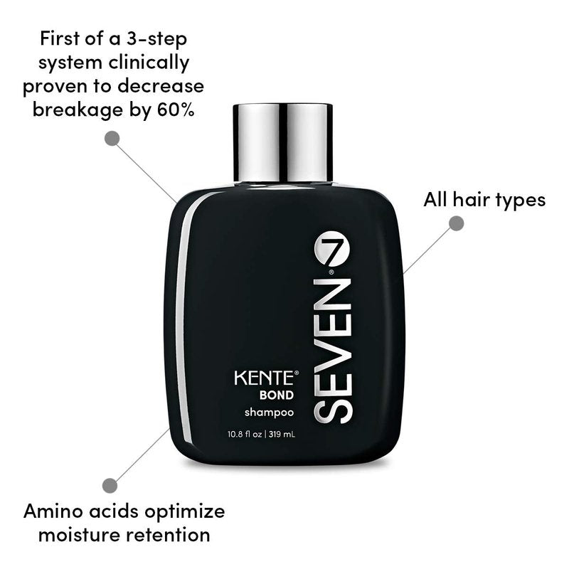 SEVEN Haircare KENTE BOND Shampoo for Split Ends + Damaged Hair, Sulfate Free, Cruelty Free with Green Tea, Guar & Pro Vitamin B5 for Men & Women, Made in USA, 10.8 oz.