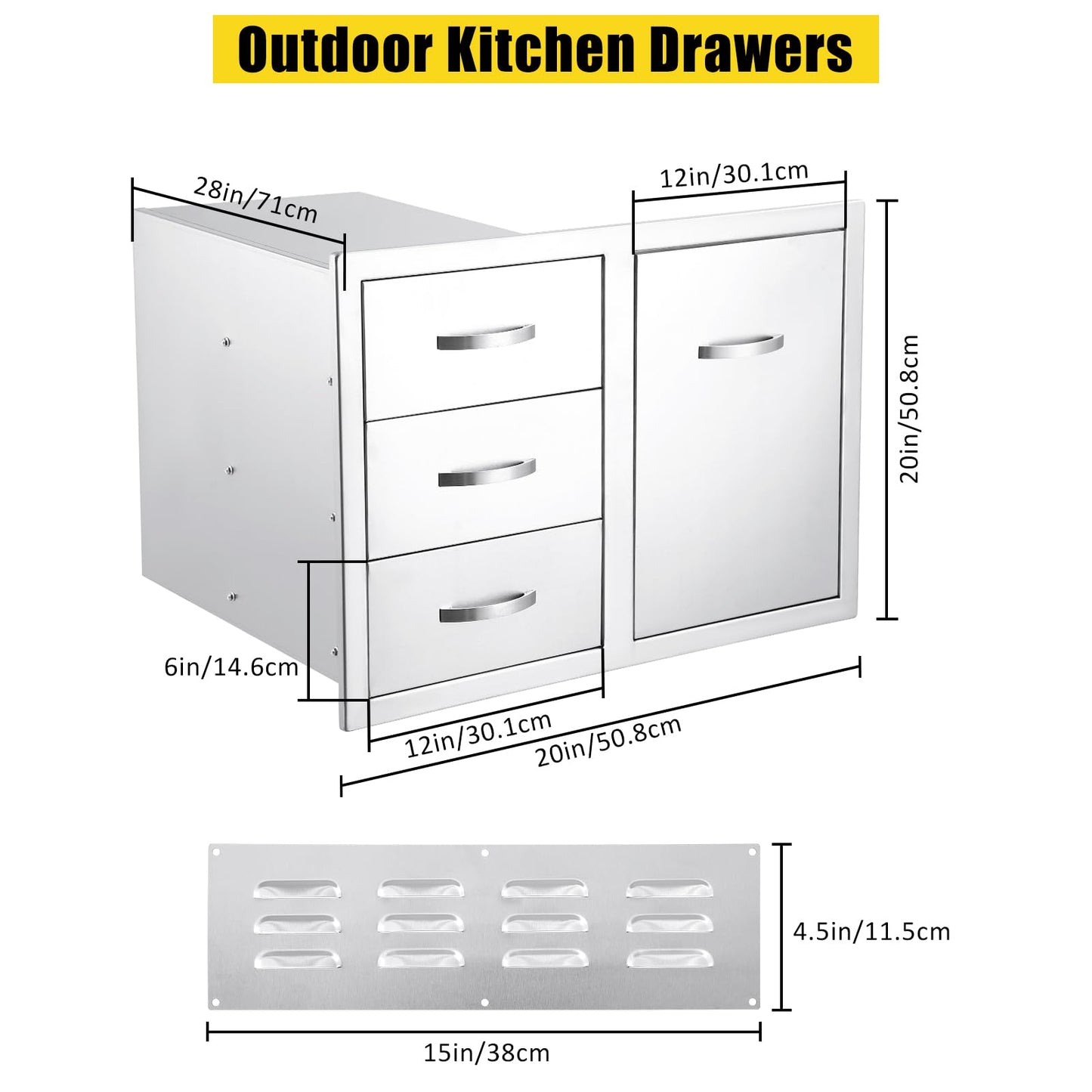 GarveeLife Outdoor Kitchen Cabinets - Stainless Steel Outdoor Kitchen Drawer Combo,Multi-Layer Design, Paper Towel Rack, Flush Mount Double Drawers, BBQ Island & Patio Grill Station, 28wx20dx20h Inch