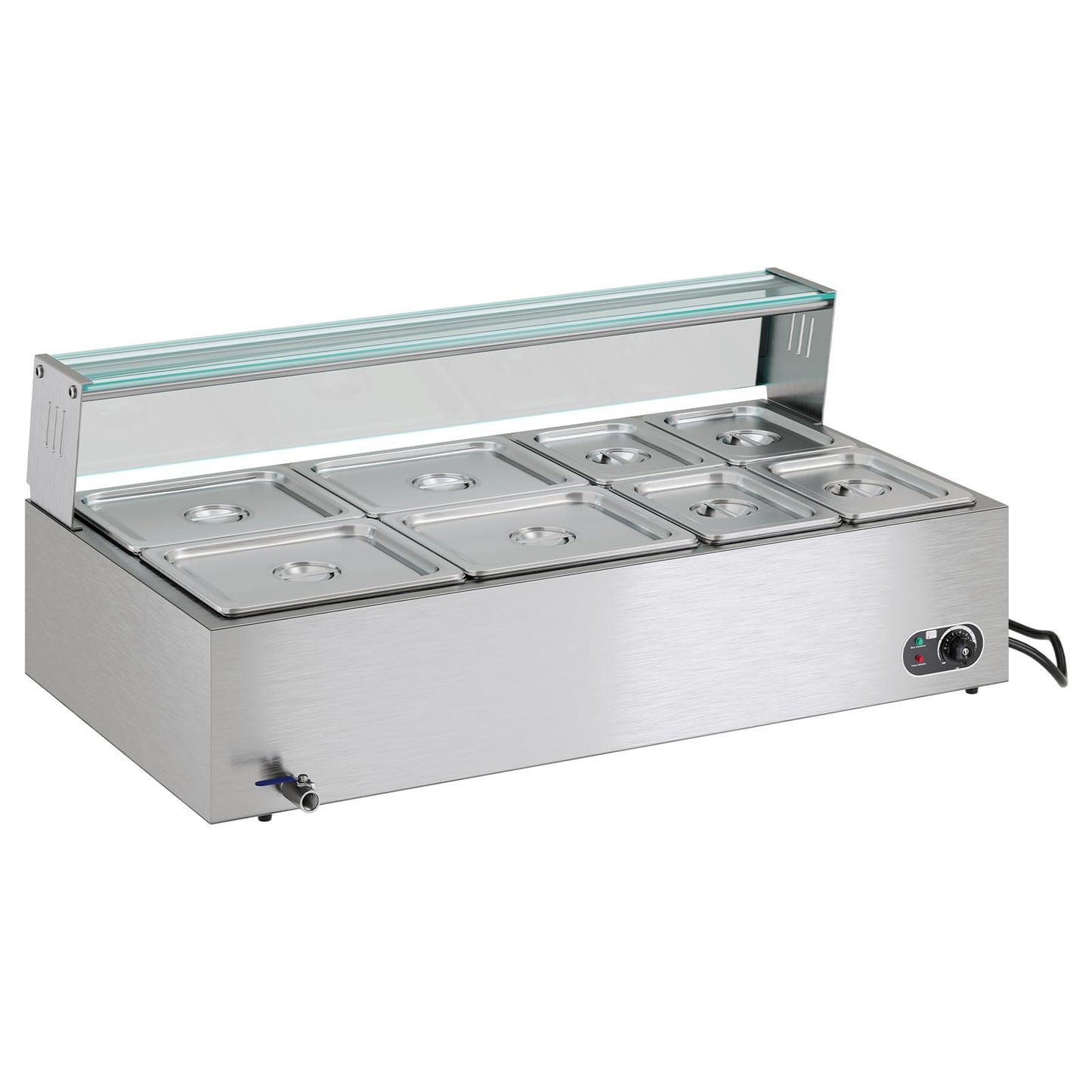 Jocisland 8-Pan 72QT Commercial Food Warmer, 1500W, Stainless Steel with Glass Lid & Food Tongs, 86-185°F Adjustable Heat for Catering and Restaurants, 110v