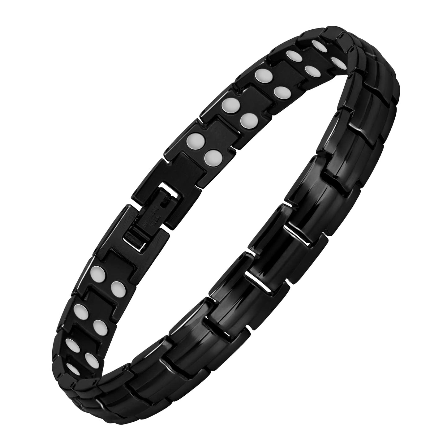 Feraco 2X Strength Magnetic Bracelets for Women Titanium Steel Magnetic Bracelet with Double Rows Ultra Strong Gauss Magnets, Jewelry Gifts (Black)