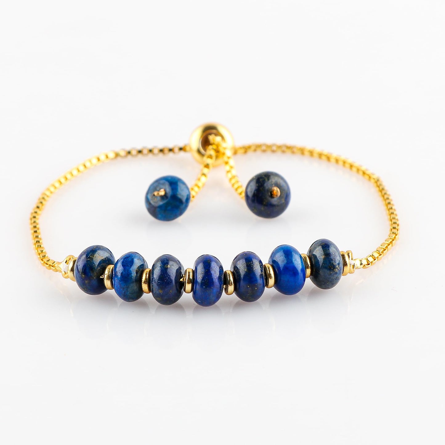 TGH Natural Lapis Lazuli Gemstone Rondelle Beads Bolo Bracelet Gold Plated Adjustable Slider Gift for Women Birthday Wedding Christmas Gifts (Lapis Lazuli Shade)