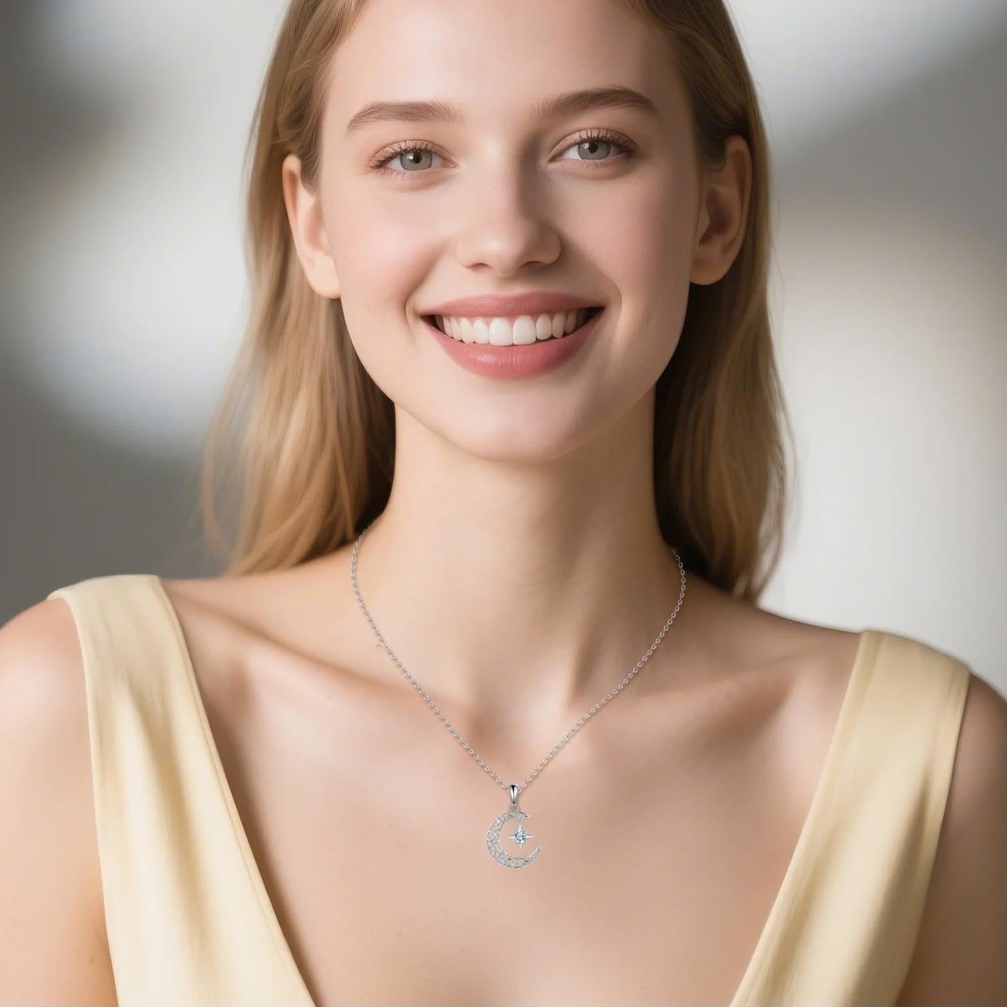 SOACAE Moissanite Moon and Star Necklace 925 Sterling Silver 0.3ct Lab Created Moissanite Moon Phase Pendant North Star Jewelry Gift for Women