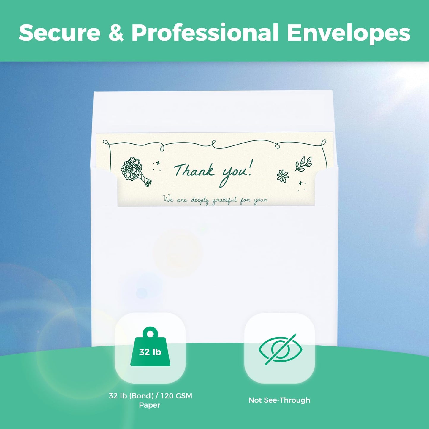 Ohuhu Blank White Cards and Envelopes 100 Pack - 5" x 7" Heavyweight Folded Cardstock and A7 Envelopes for DIY Greeting Cards Wedding Birthday Invitations Baby Shower Thank You Cards and All Occasions