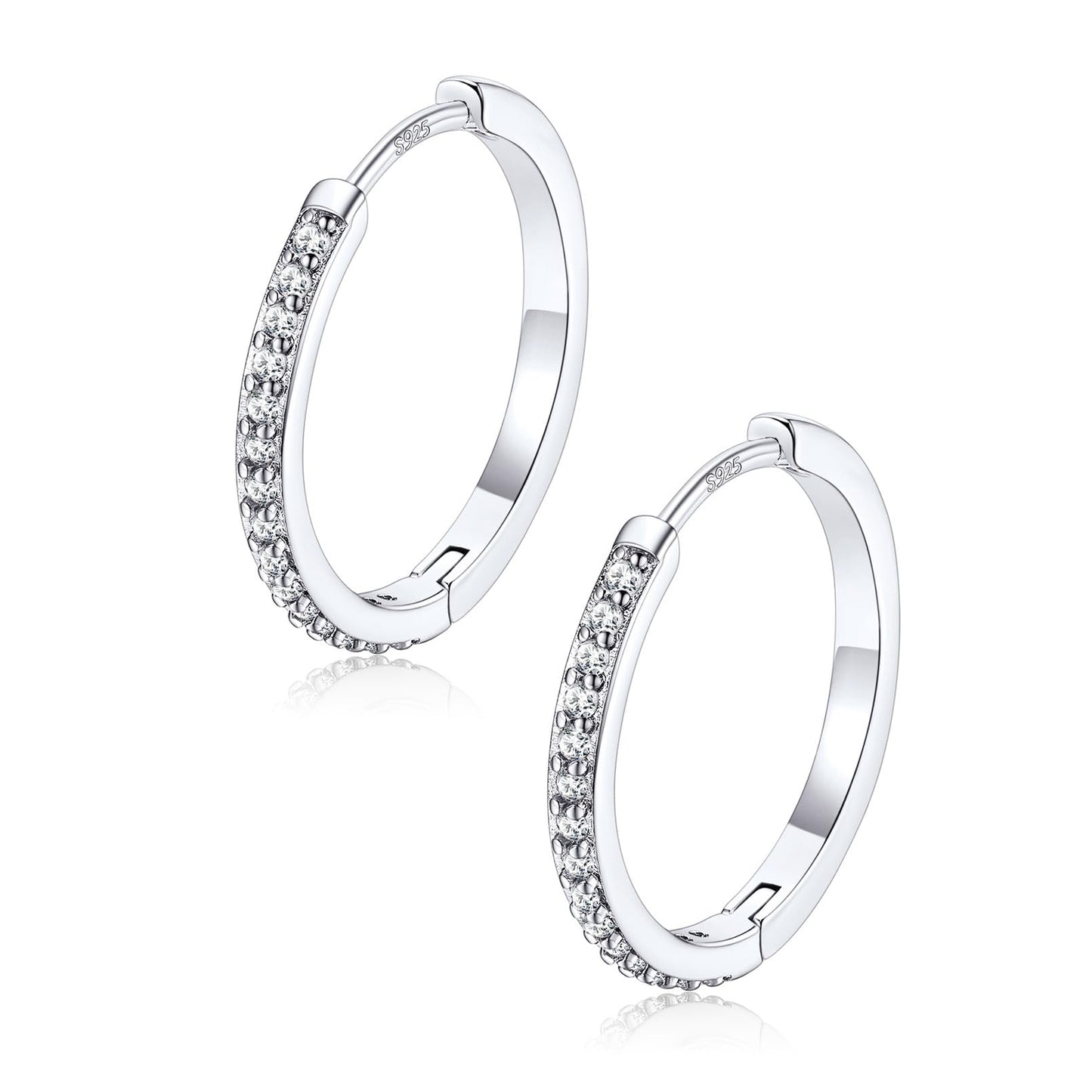 FaithHeart Cubic Zirconia Hoop Earrings for Women, Silver Hypoallergenic Huggie Hoop Earrings, Small Cartilage Earrings for Women 16mm, Send Gift Box