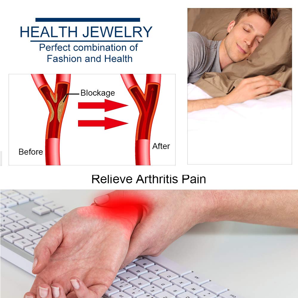 KYOSI 3X Mens Magnetic Bracelet Three rows Energy Stainless Steel Blue Bracelets for Men Magnet Link Jewelry Fathers Day Gift (Blue, 8.66 inches)