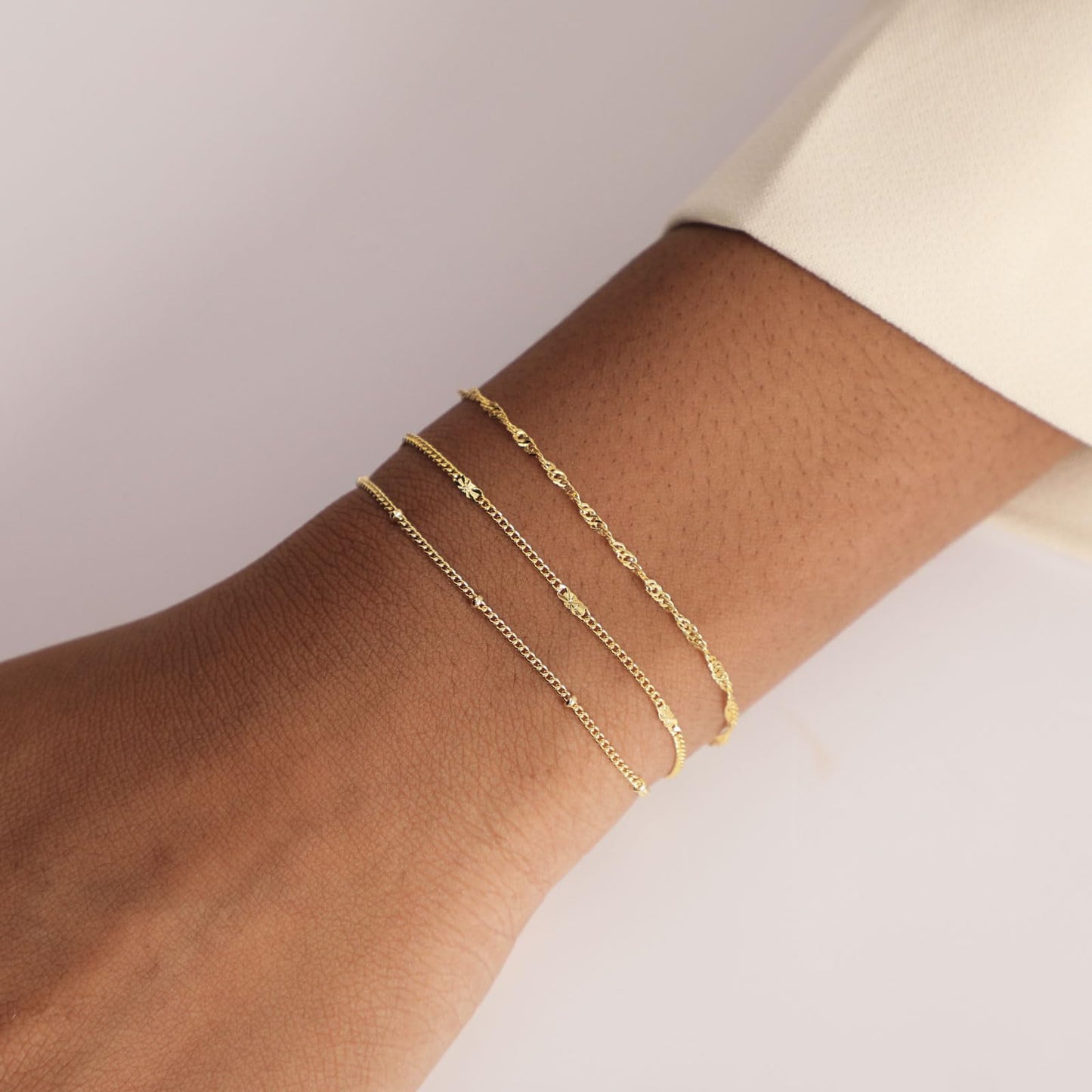 Sewyer Gold Dainty Bracelet Set for Women 14K Gold Filled Layering Chain Bracelets Stacked Bracelets Simple Set Jewelry Gift