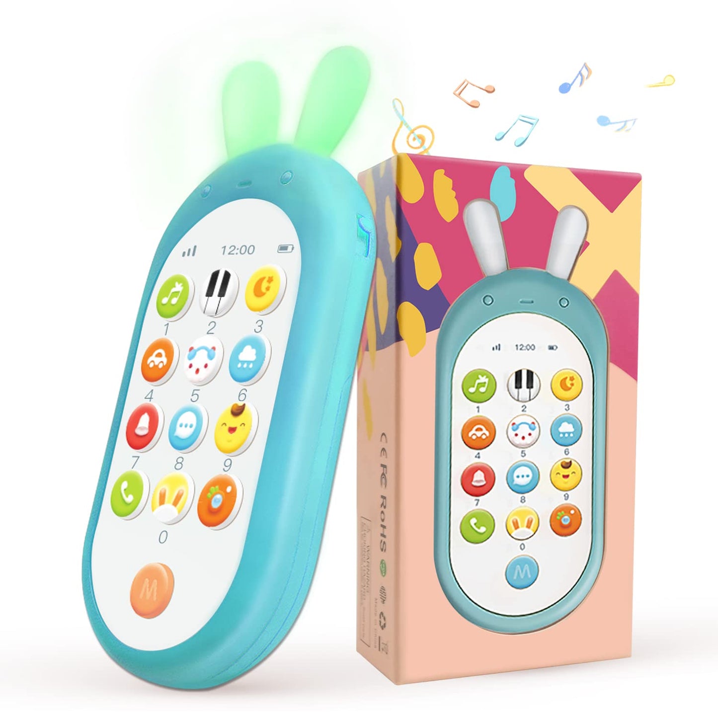 Richgv Baby Cell Phone Toy - Sensory Learning Toys with 12 Functions, 6 to 12 Months, Light & Multi Sound Effects, Teething Toys for Babies & Infant Gifts