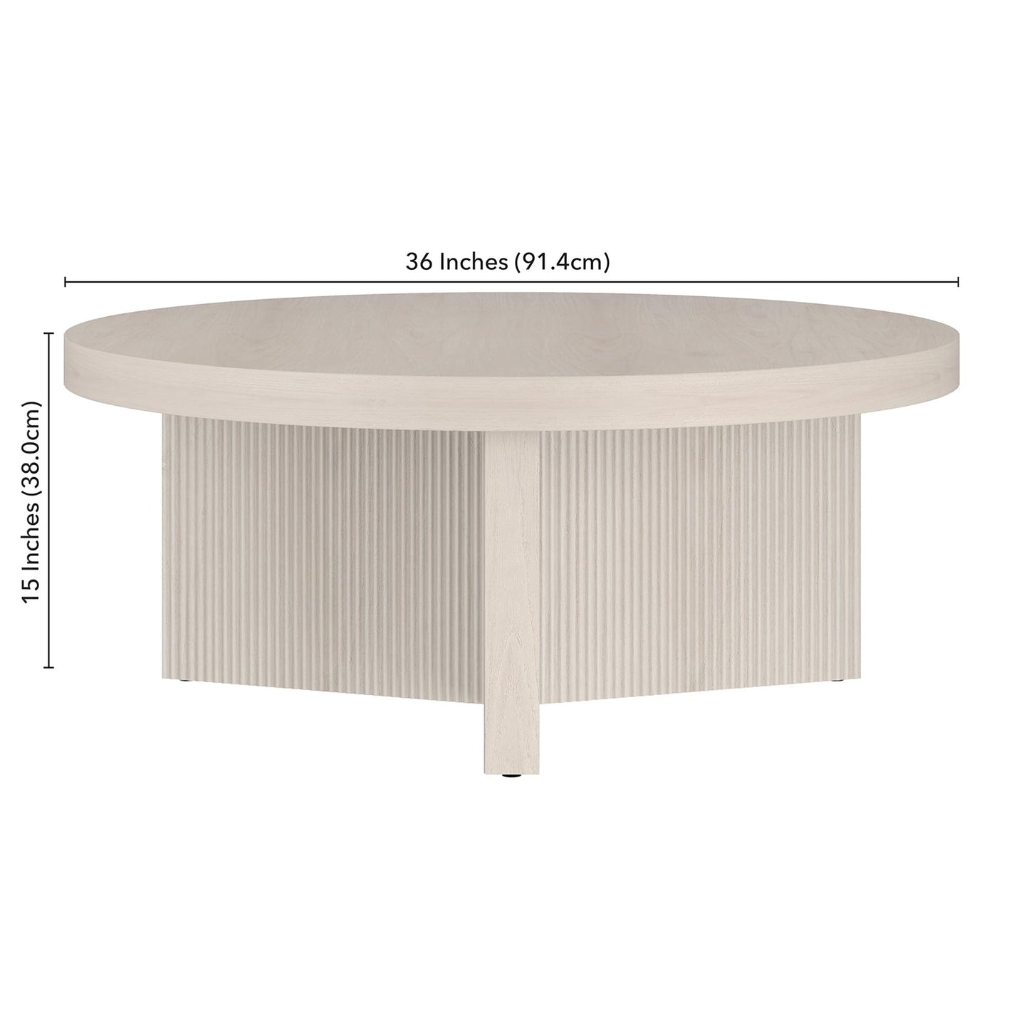 Henn&Hart 36" Wide Round Coffee Table in Beech White, for Home, Living Room, Bedroom, Entertainment Room, Office
