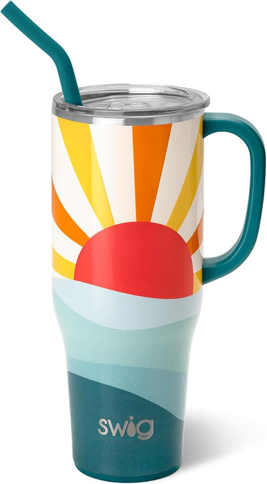Swig Life 40oz Mega Mug, 40 oz Tumbler with Handle and Straw, Cup Holder Friendly, Dishwasher Safe, Extra Large Insulated Tumbler, Stainless Steel (Sun Dance)