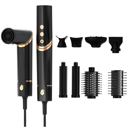 SKERTS 8 in 1 Powerful Hair Dryer Hot Air Brush Set with 110,000 RPM High-Speed Negative Ionic Automatic Curling Iron, Professional Air Styling and Drying System Curling Volumizing(Black)