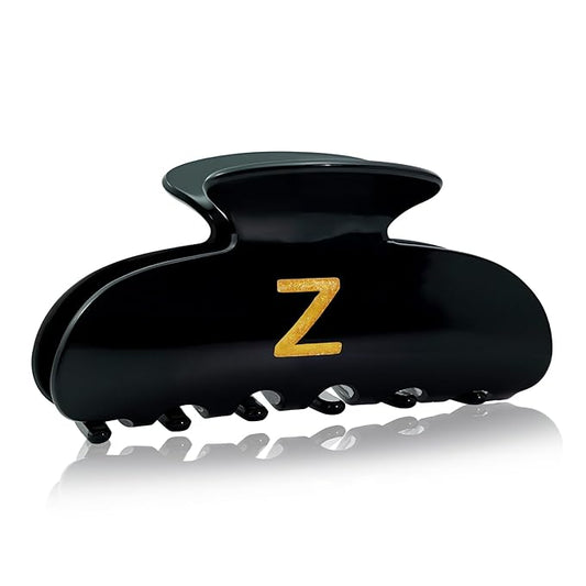 Acrylic Letter Hair Clips for Women - Black Monogram Hair Claw Alphabet Large Hair Clip, Fashion Glitter Claw Clips Elegant And Durable Hair Accessory, Letter Z