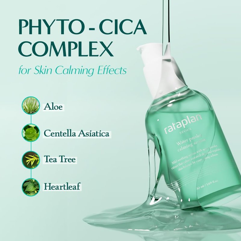 RATAPLAN Water Parsley Calming Serum 2 Pack - Korean Skincare with Hyaluronic Acid, Aloe, Centella Asiatica, Tea Tree, Heartleaf, Reduce Skin Heat, Hypoallergenic, Replenish moisture