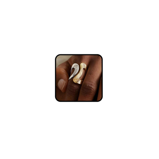 AIETUE Chunky Rings For Women, Gold Silver Thumb Ring Asymmetrical Wavy Curve Ring Adjustable Non Tarnish Dainty Stainless Steel New Year Anniversary Birthday Jewelry Gift (Trendy-G&S Mixed)