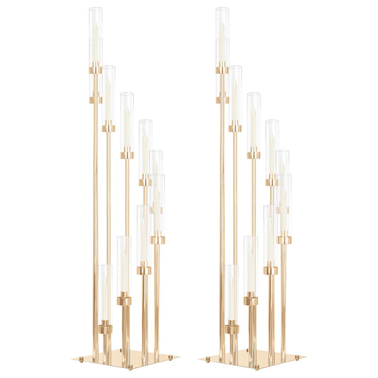 2 Sets 10Arm Gold Candelabra,Candle Holder with Clear Acrylic lampshades Fit Flameless or Wax,40'' High Large Floor Candelabra Centerpiece for Wedding Aisle Ceremony Reception Event Decoration