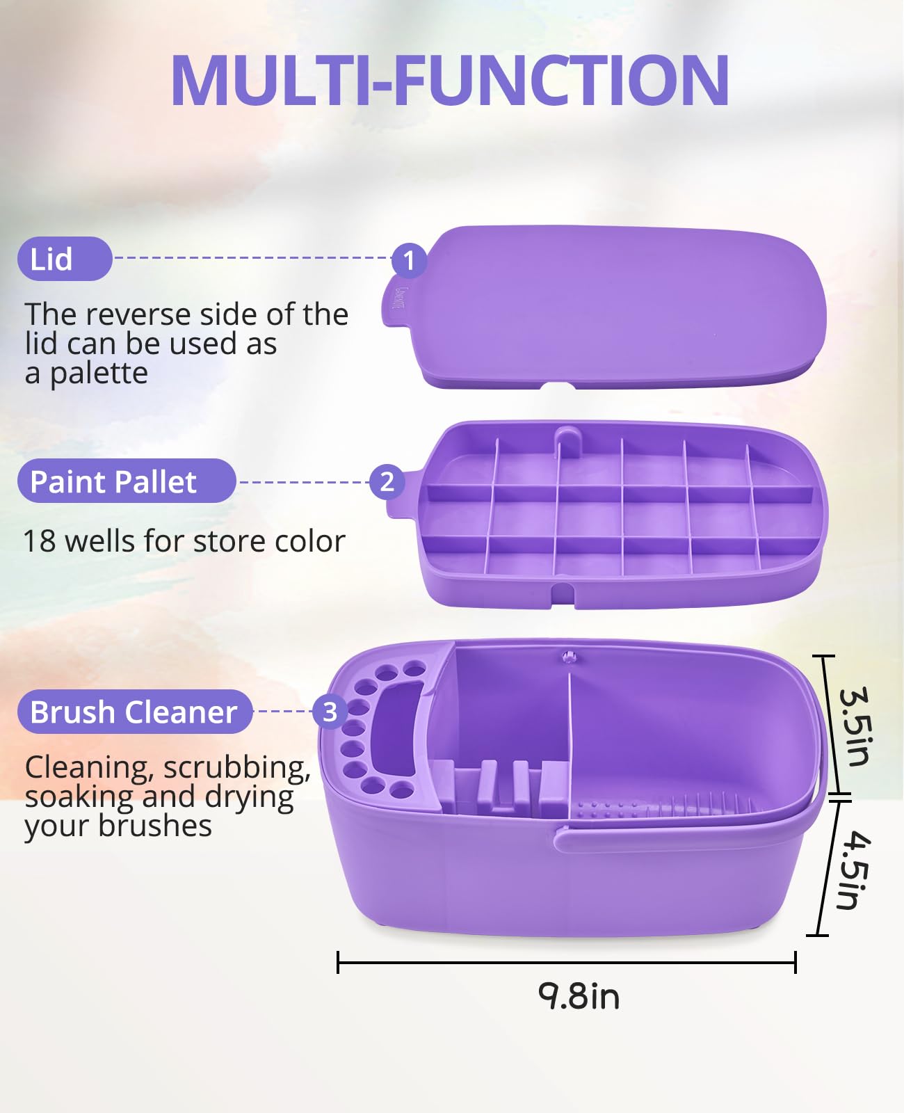GAMENOTE Paint Brush Cleaner - Paint Brush Holder with Palette and Handle,Rinser for Acrylic, Watercolor, and Water-Based Paints, Painting Art Supply Storage Organizer (purple)